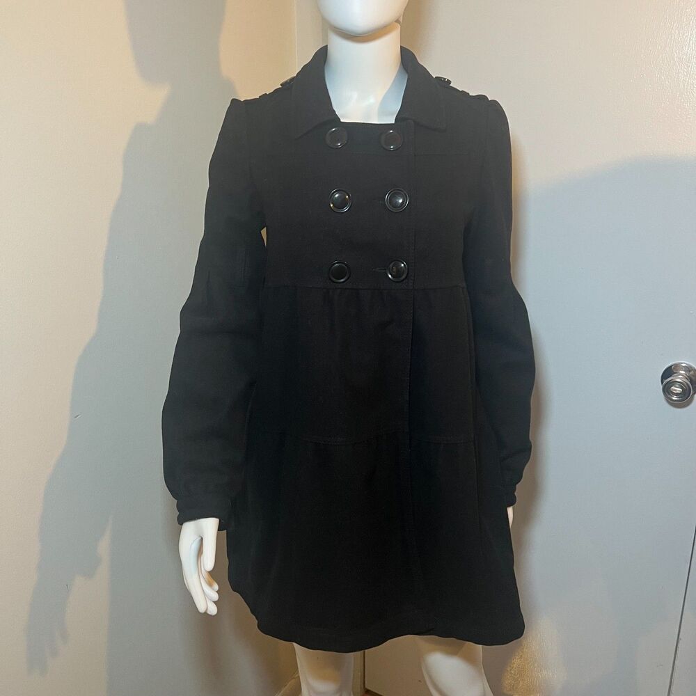 Pull & Bear Black Babydoll Peacoat M Retro 60s Mod Y2K Dark Academia Preppy 90s